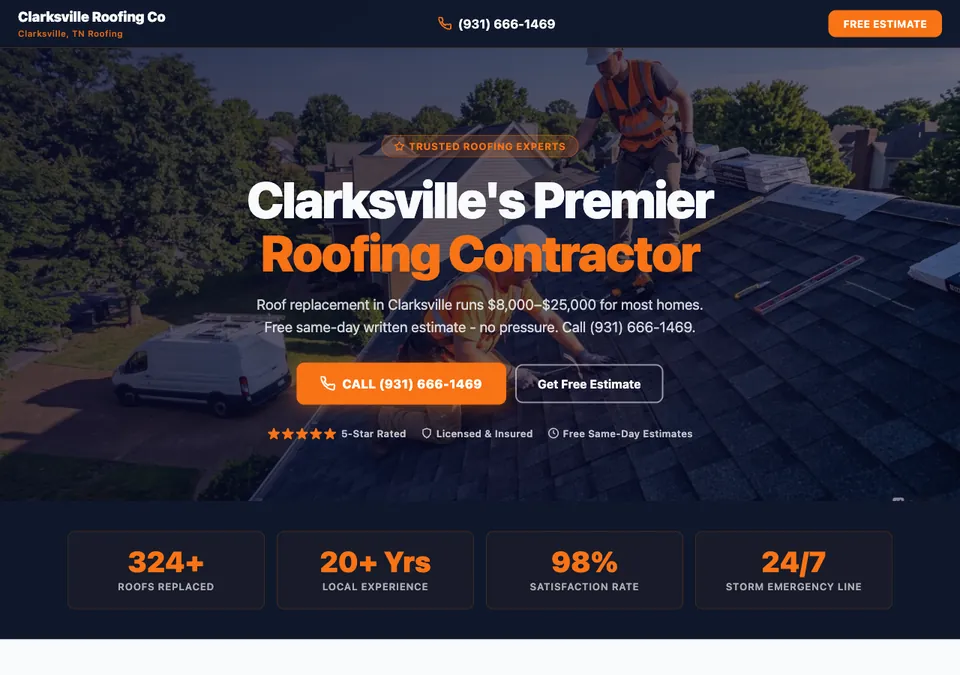 Clarksville Roofing Co website design