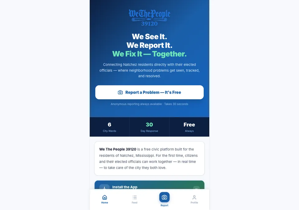 We The People 39120 — Natchez civic platform by VacaySmith Digital